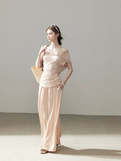 Knot Drape Midi Skirt Set