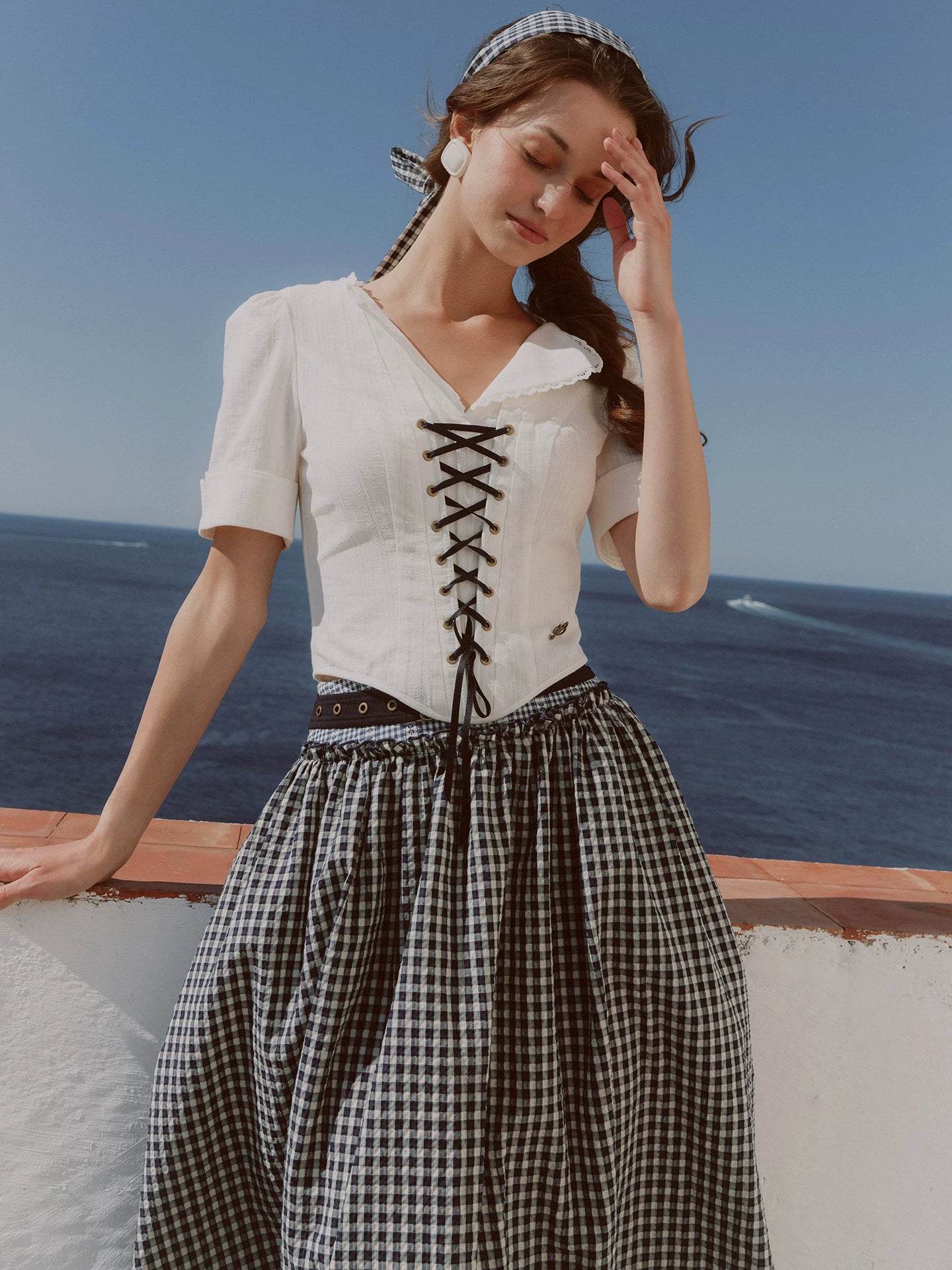 Jacquard Sailor Collar Skirt Set
