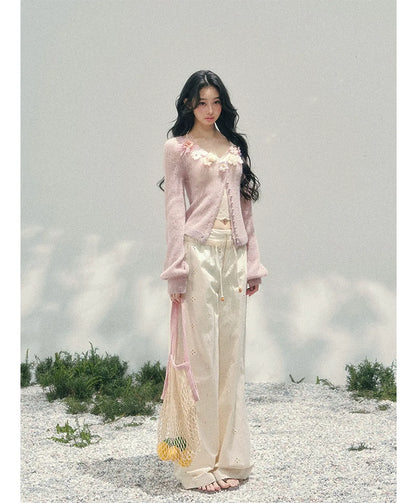 Wide-Leg Embroidered Pants