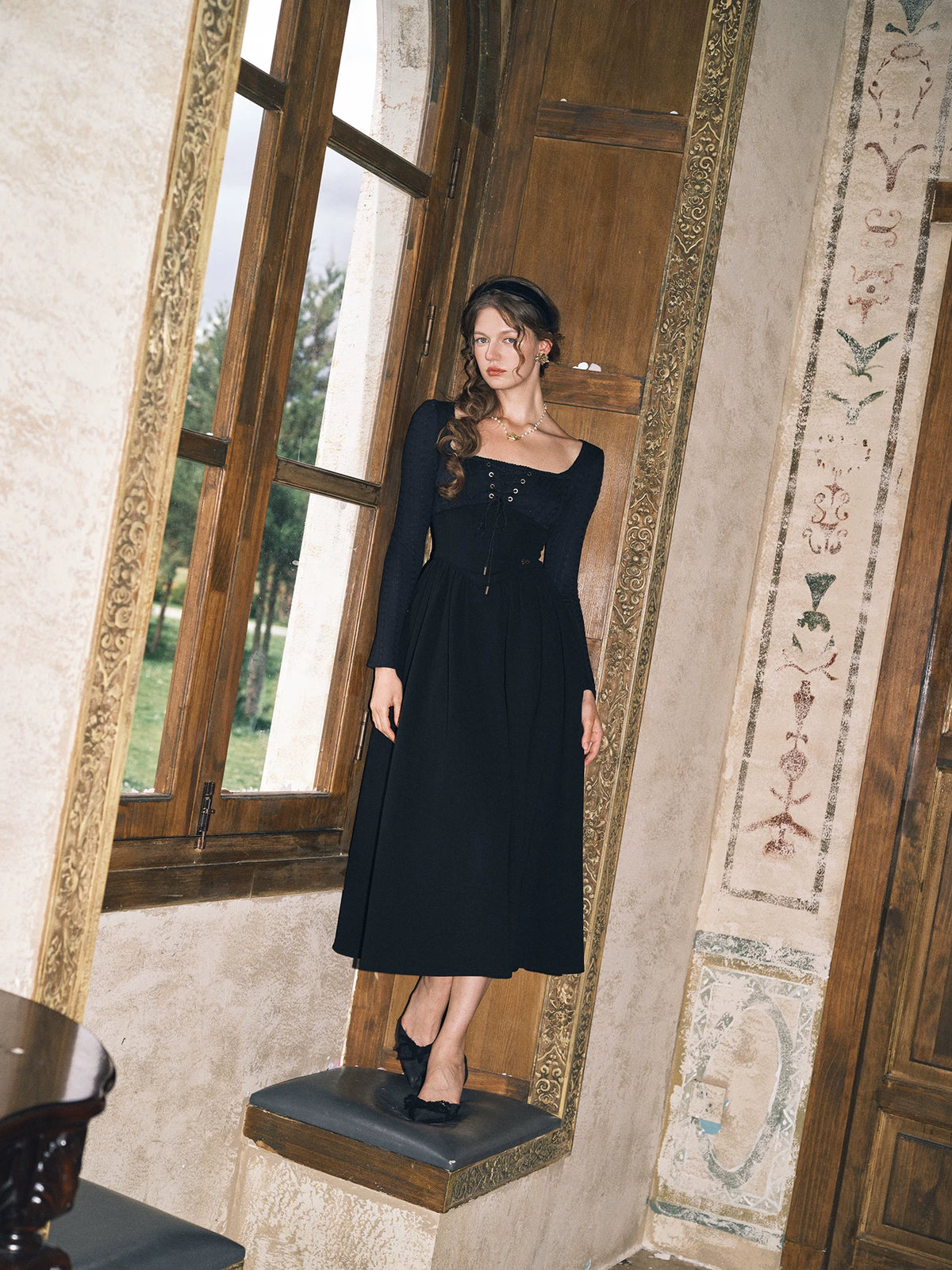 Stretch Lace-Up A-Line Dress