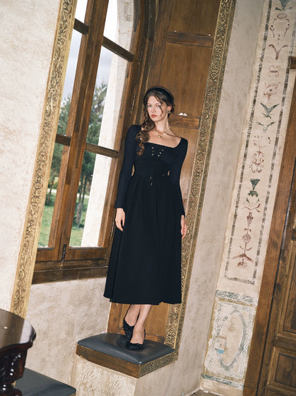 Stretch Lace-Up A-Line Dress