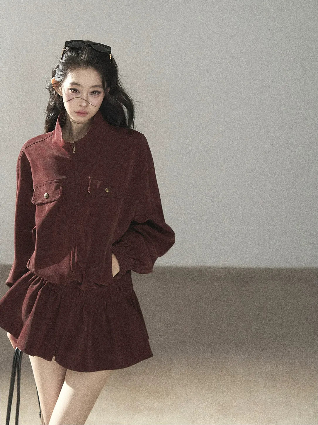 Faux Leather Stand Collar Jacket