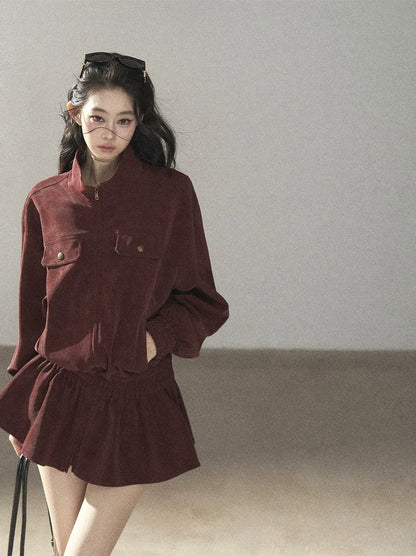 Faux Leather Stand Collar Jacket