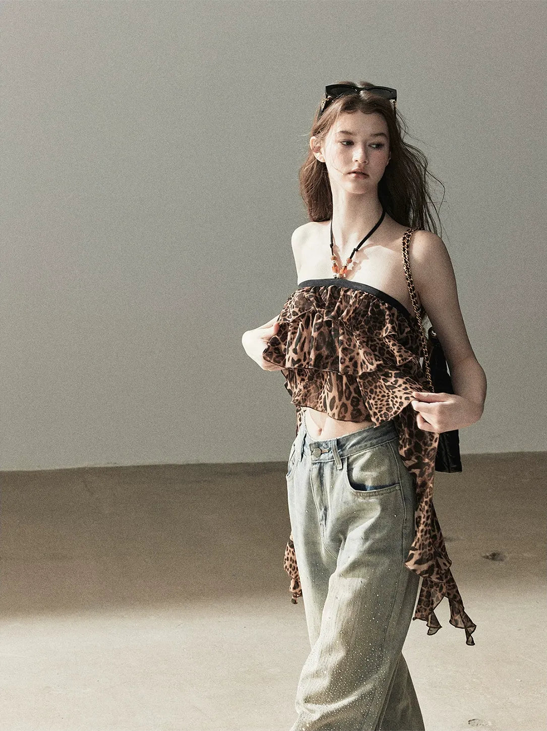 Leopard Ruffle Halter Top