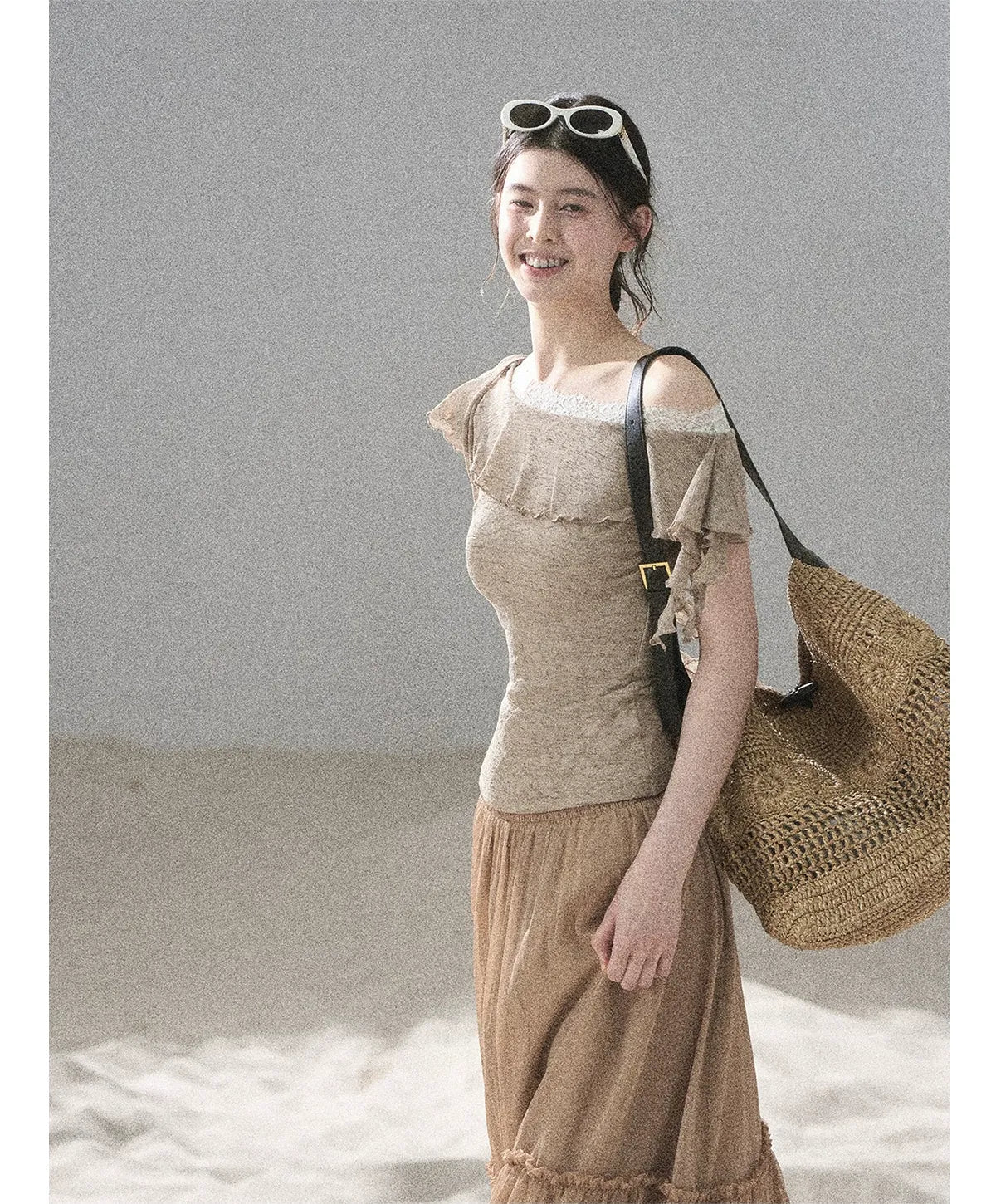 Lace One-Shoulder Crop Tee