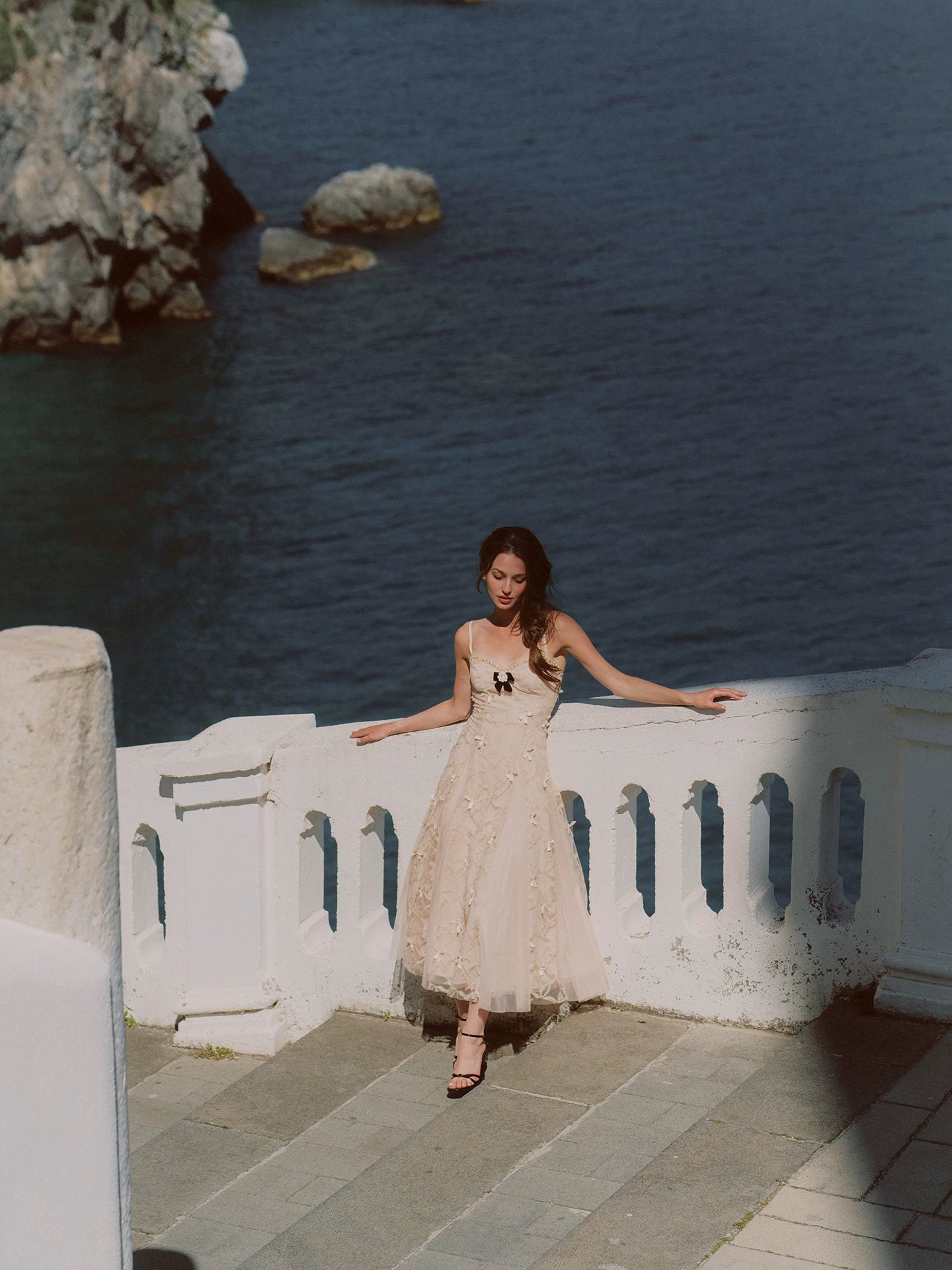 Embroidered Bow Mesh Dress