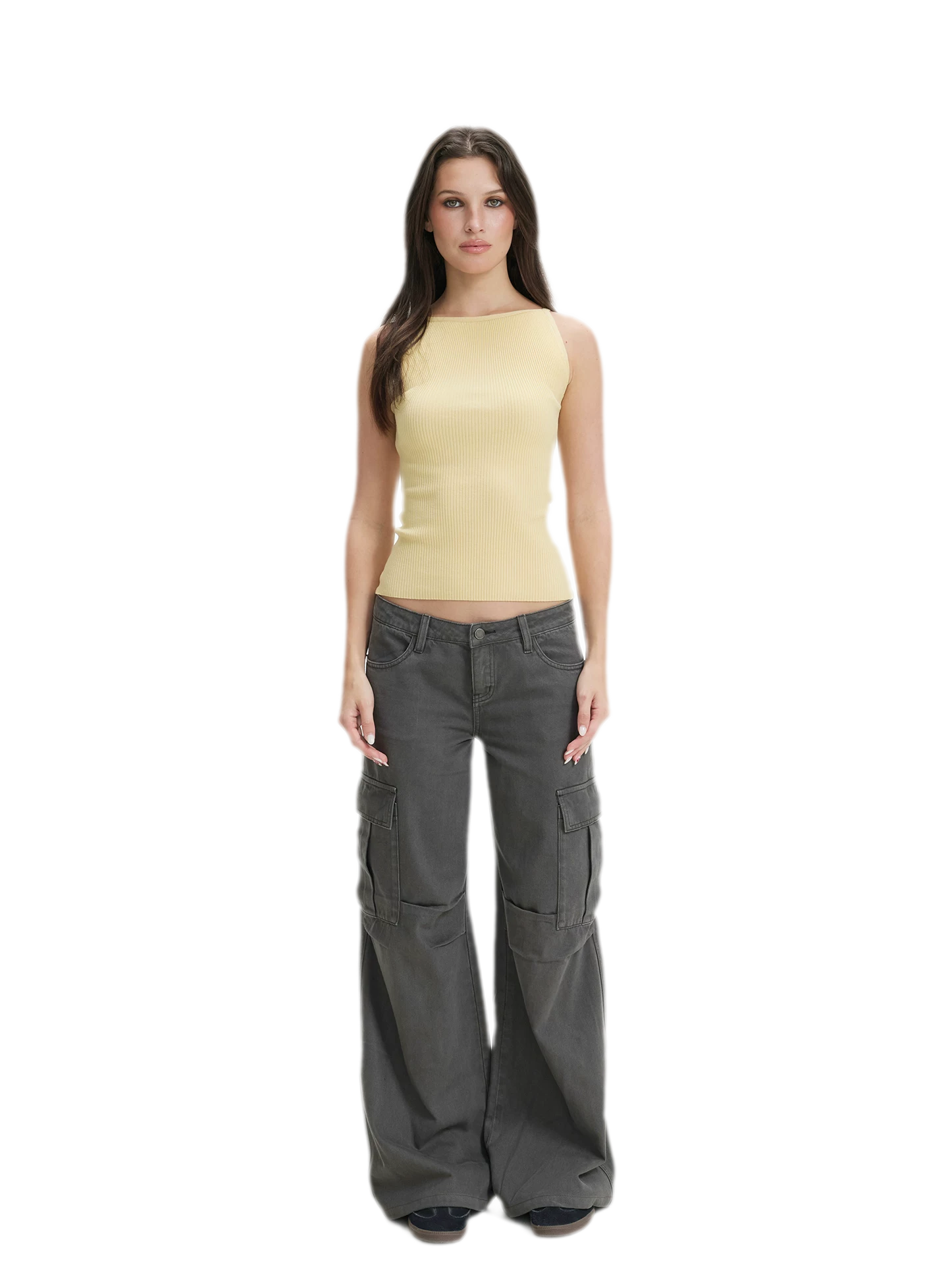 Washed Cargo Wide-Leg Pants