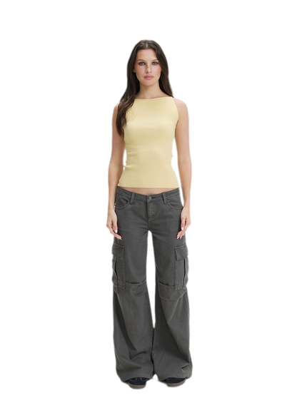 Washed Cargo Wide-Leg Pants