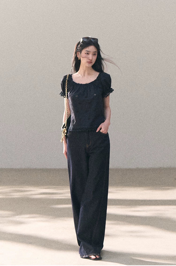 Washed Denim Wide-Leg Set