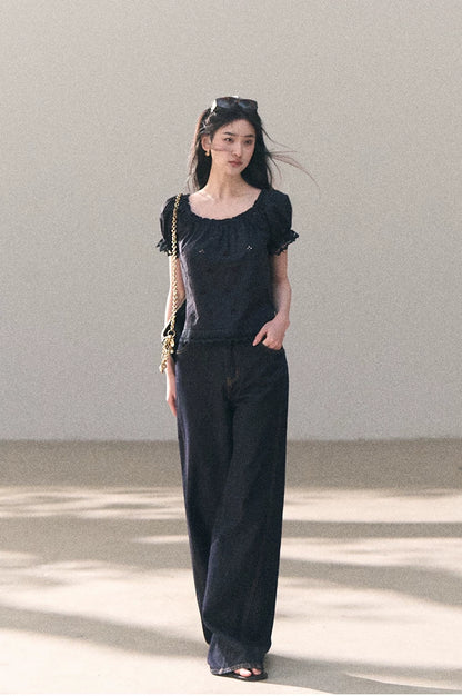 Washed Denim Wide-Leg Set