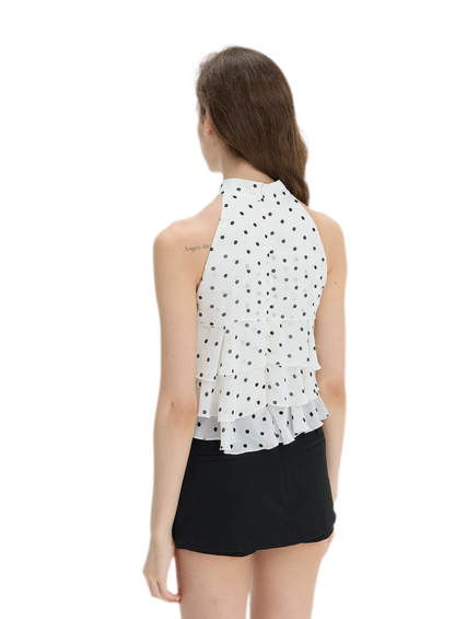 Polka-Dot Ruffle Halter Top