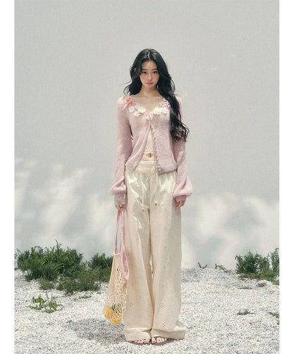 Wide-Leg Embroidered Pants