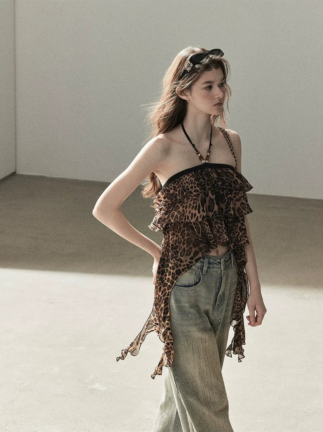 Leopard Ruffle Halter Top
