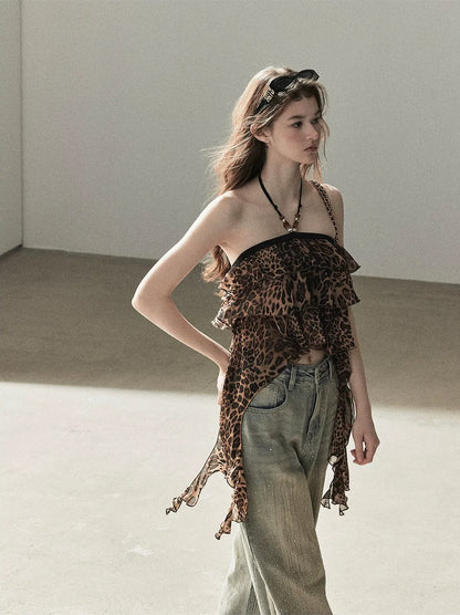Leopard Ruffle Halter Top