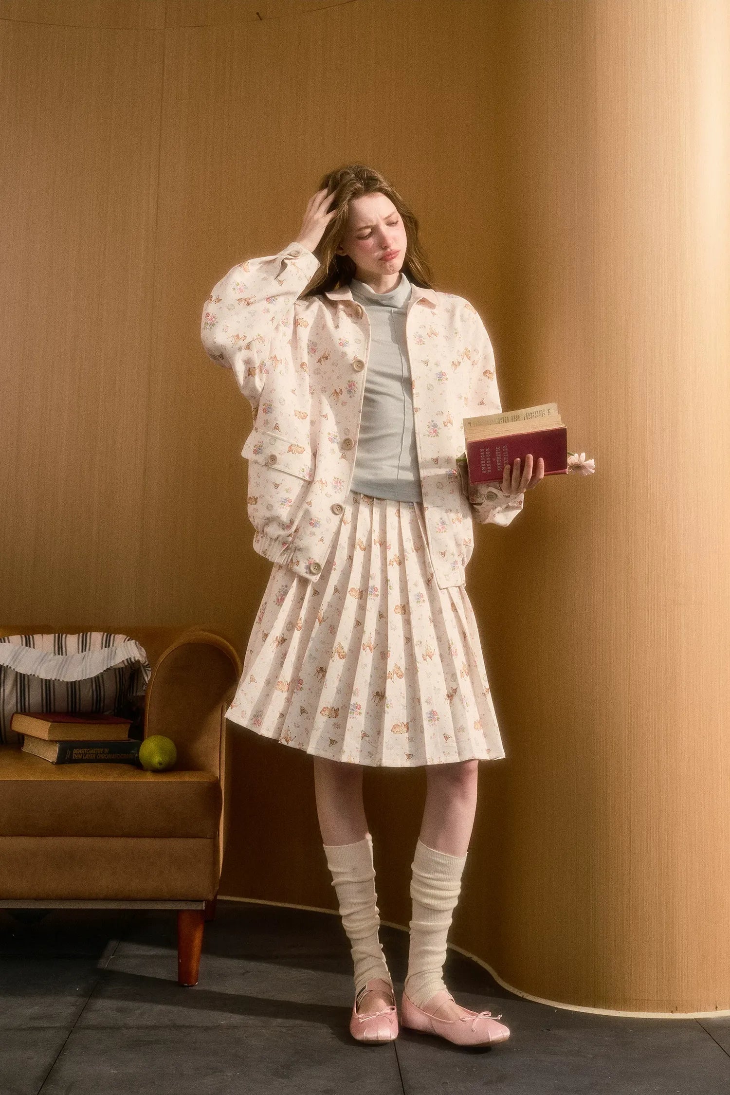 Pleated Printed A-Line Skirt