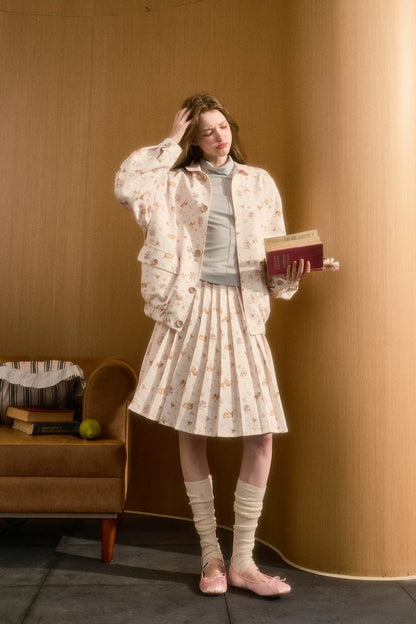 Pleated Printed A-Line Skirt