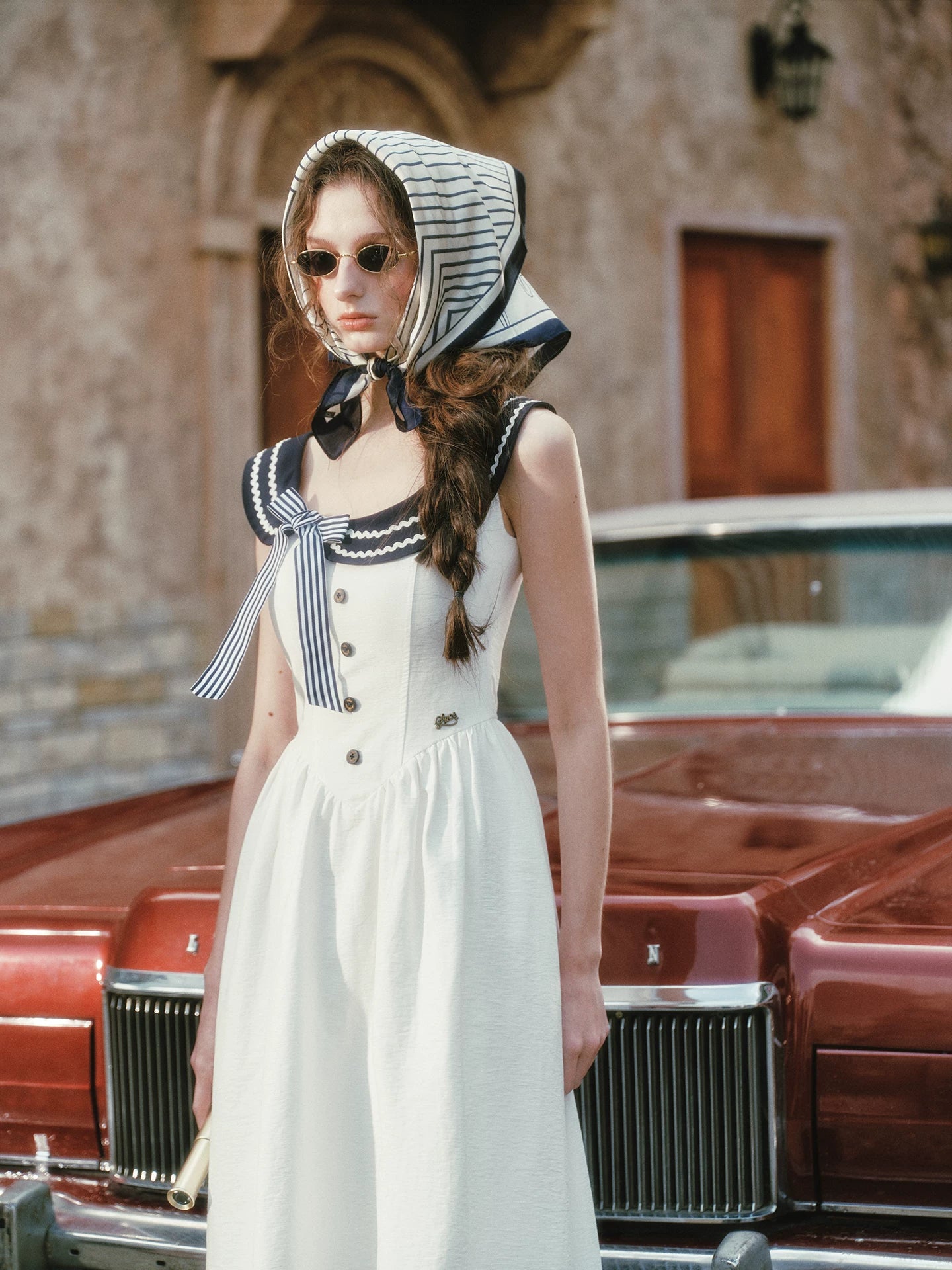 Contrast Sailor Collar Maxi Dress