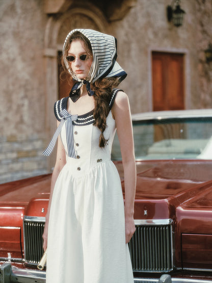 Contrast Sailor Collar Maxi Dress