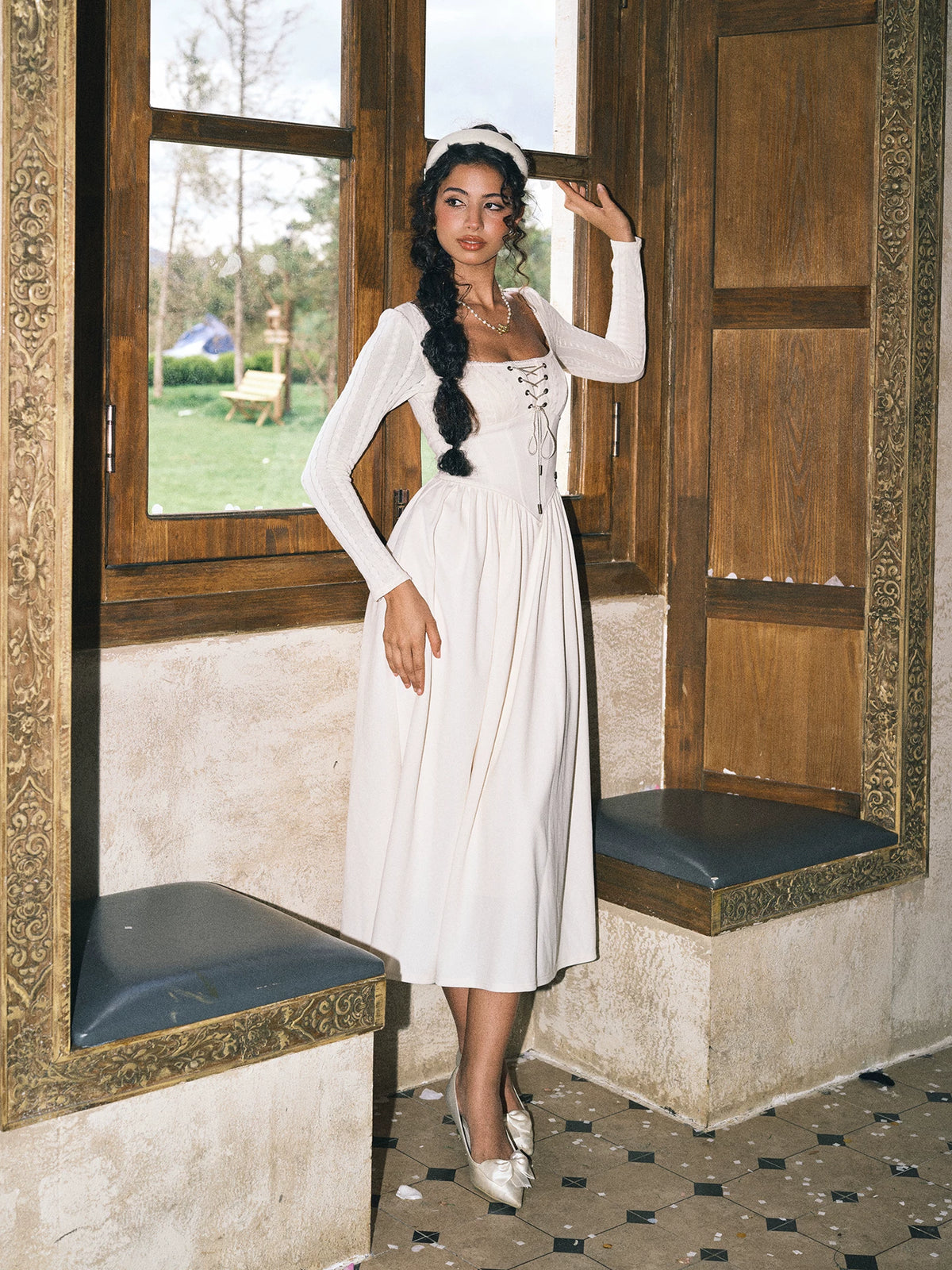 Stretch Lace-Up A-Line Dress