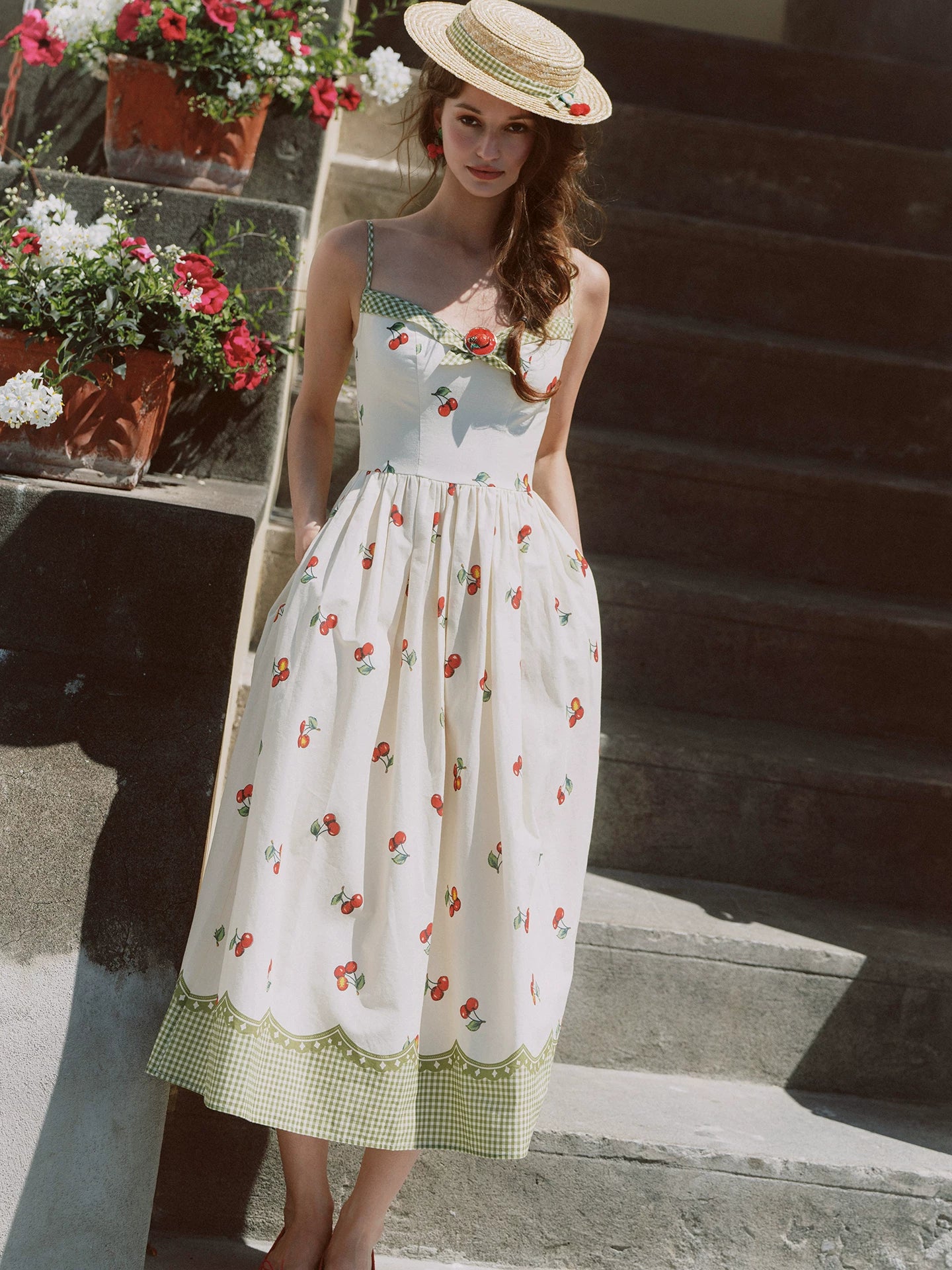 Cherry Print Fitted Dress