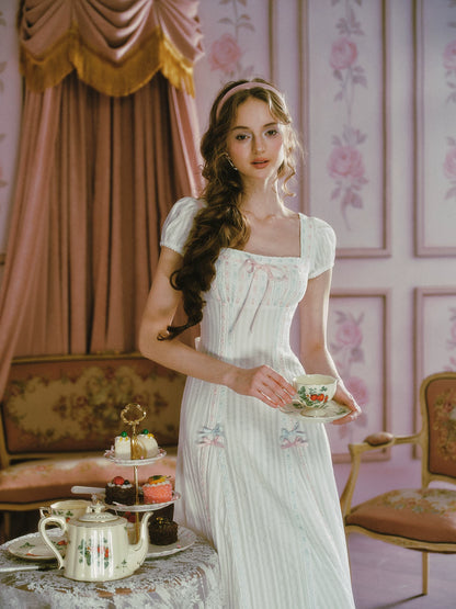 Jacquard Puff-Sleeve Corset Dress
