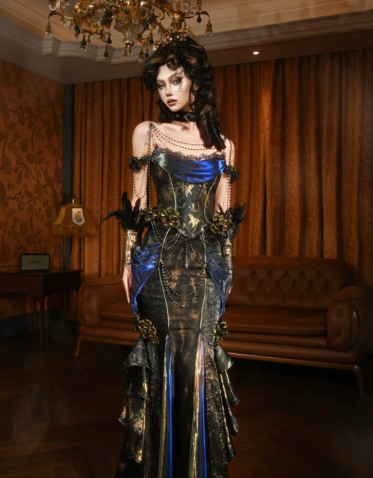 Gold Jacquard Mermaid Fishtail Skirt