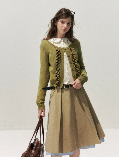 Fine-Gauge Ruffle Cardigan Sweater