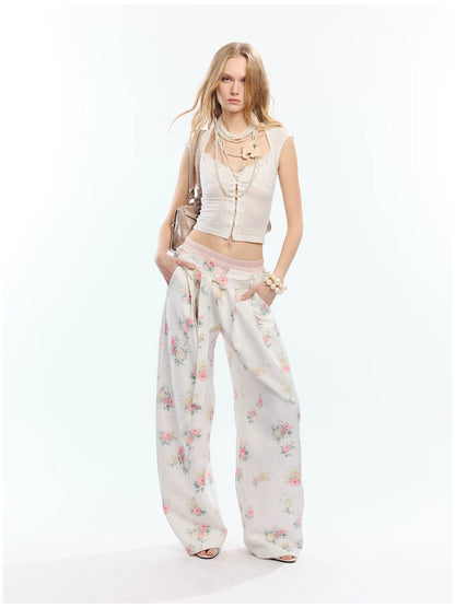 Floral Print Loose Wide Leg Pants