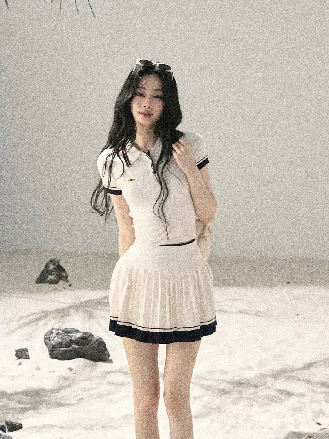 Jacquard Polo Pleated Skirt Set