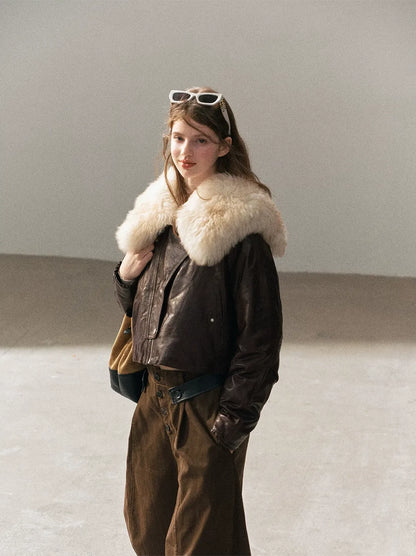 Sheepskin Cropped Goose-Down Jacket
