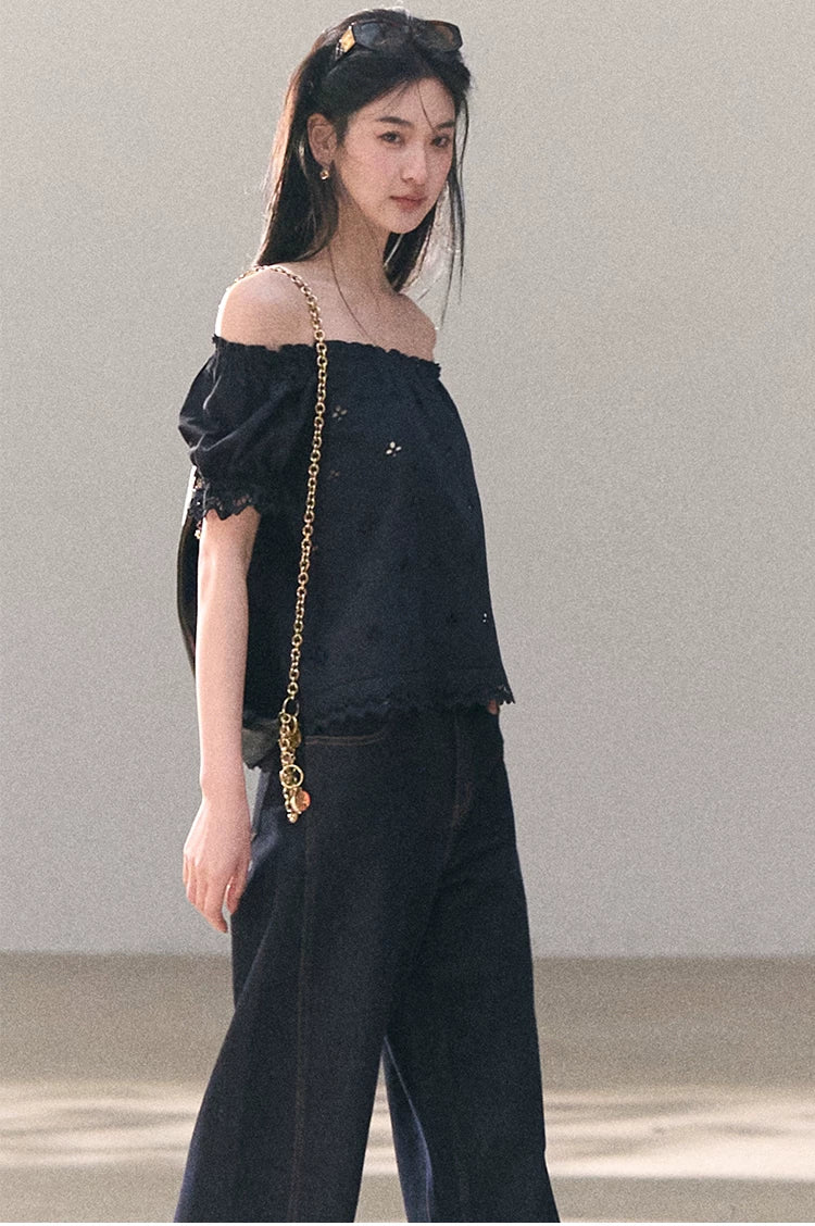 Washed Denim Wide-Leg Set