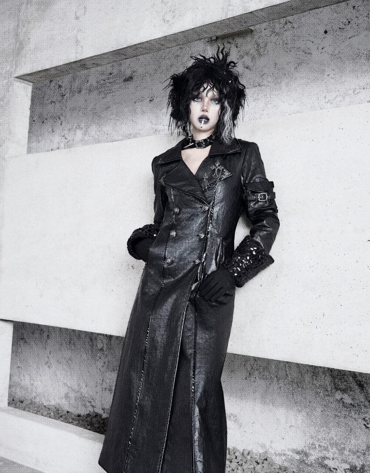 Cracked Leather Fleece-Lined Coat