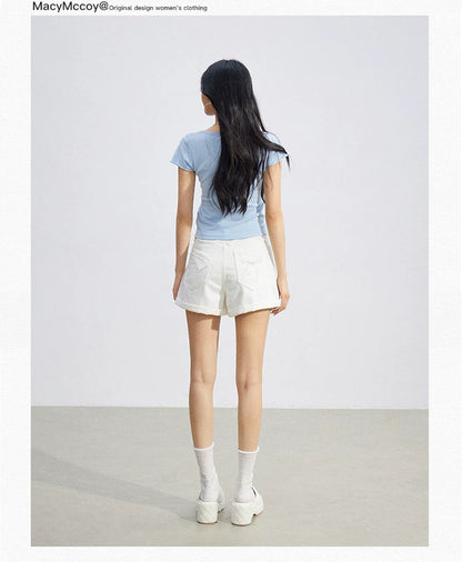 Candy Color U-Neck Short Sleeve T-Shirt