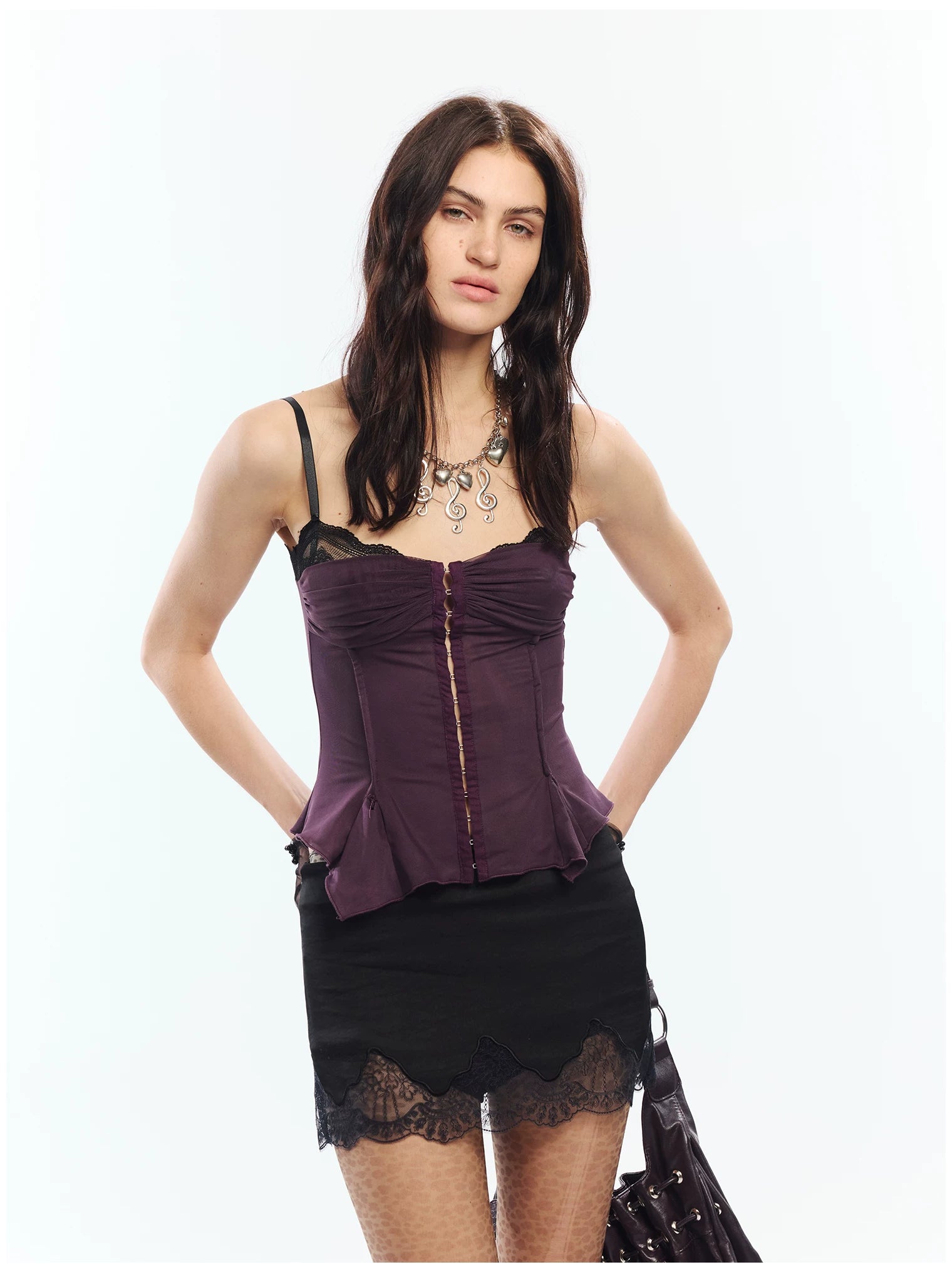 Lace Panel Embroidered Cut-Out Mini Skirt