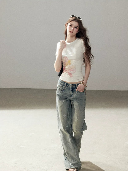 Rhinestone Wide-Leg Jeans
