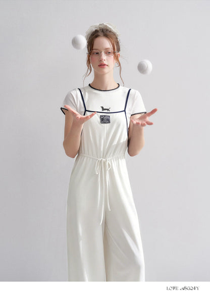 Contrast Piping Drawstring Waist Jumpsuit
