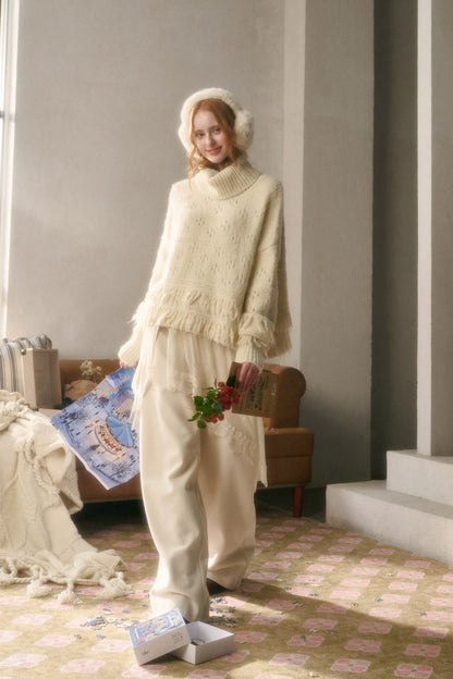 Pantalon large drapé en dentelle