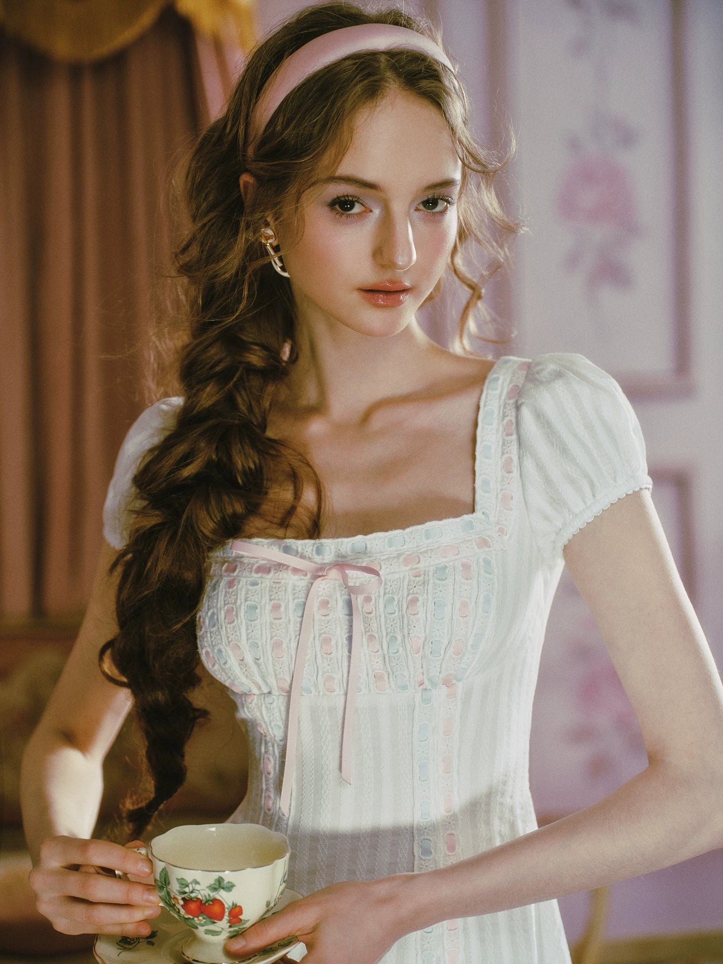 Jacquard Puff-Sleeve Corset Dress