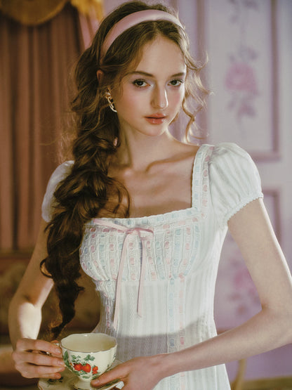 Jacquard Puff-Sleeve Corset Dress