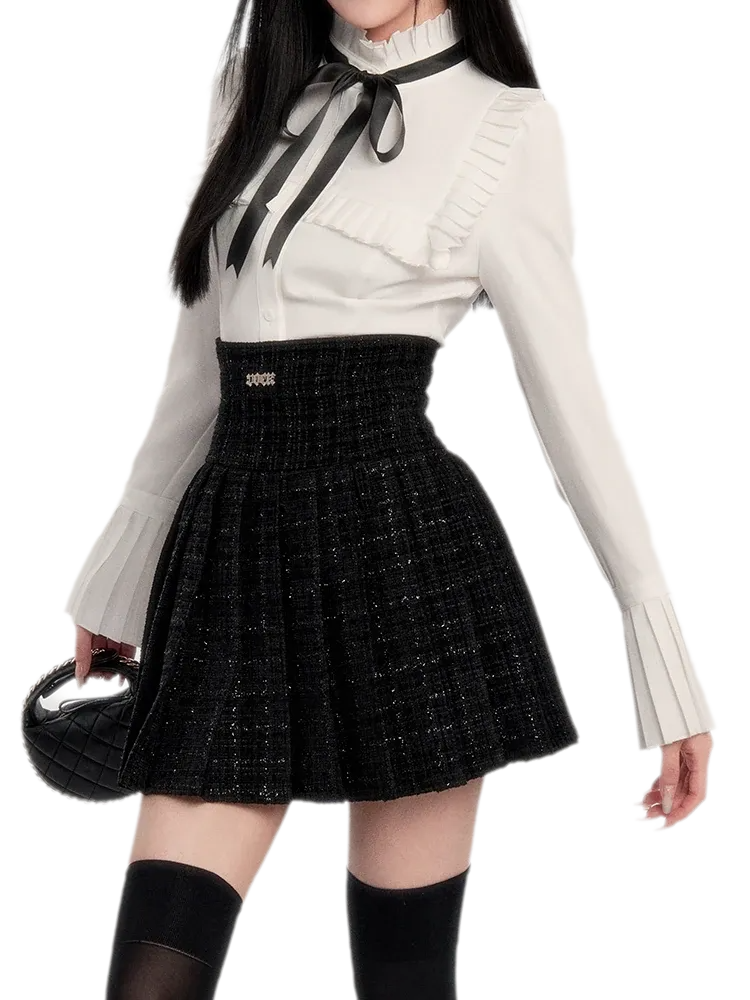 Tweed Ruffle Shirt Jacket Set