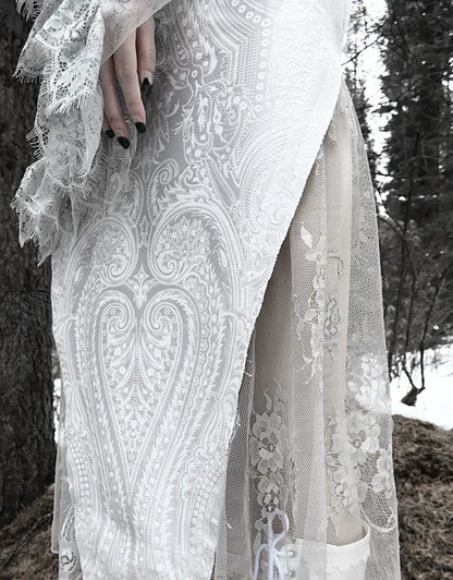 Đầm sườn xám nhung jacquard đuôi cá