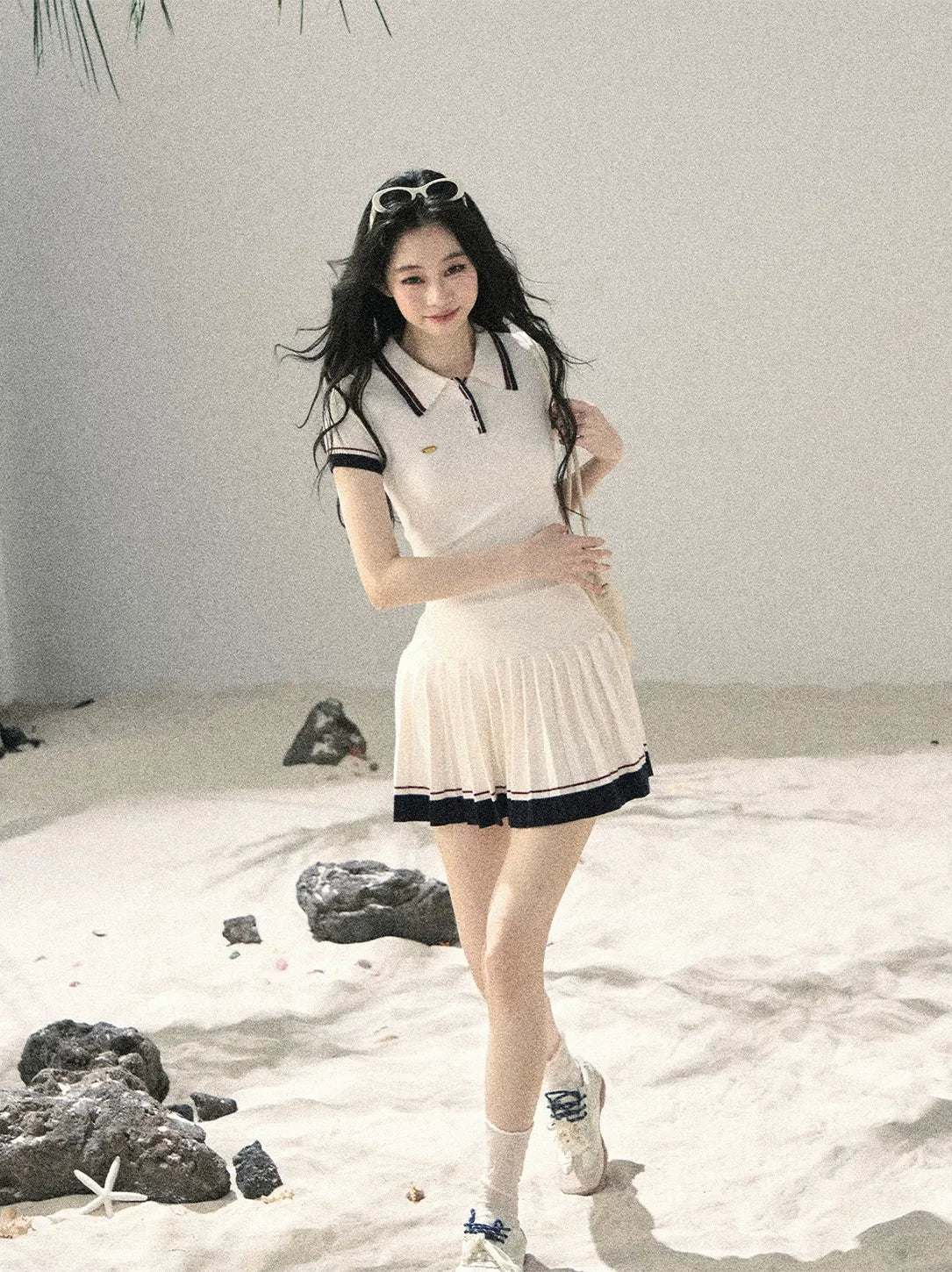 Jacquard Polo Pleated Skirt Set
