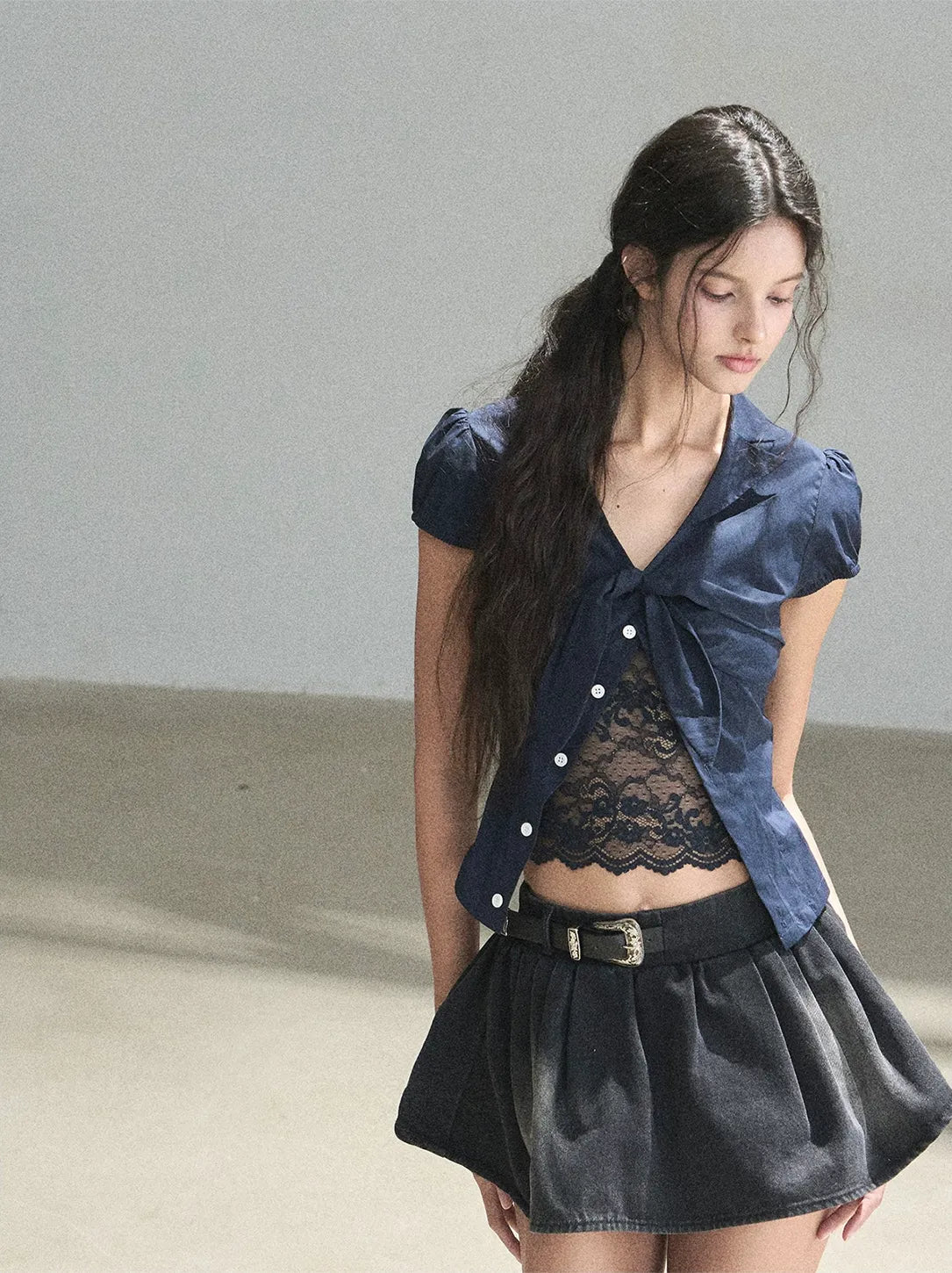 Washed Denim A-Line Skirt