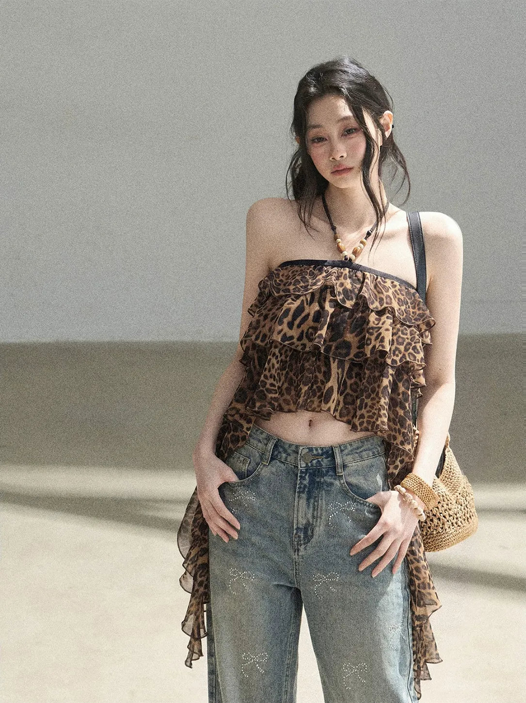 Leopard Ruffle Halter Top