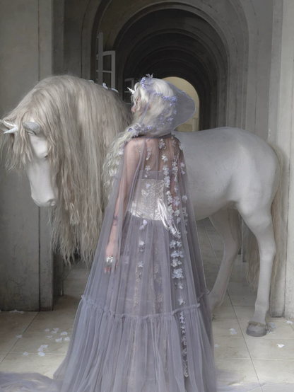 Handcrafted Floral Tulle Hooded Cape