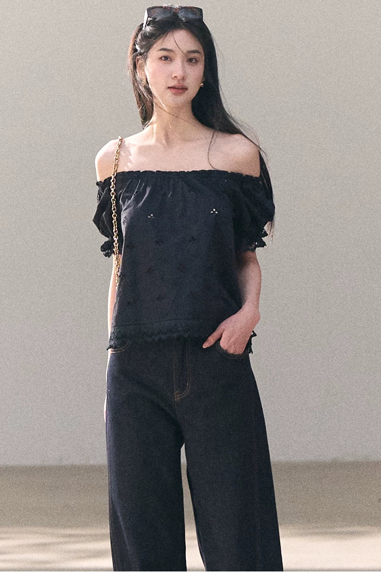 Washed Denim Wide-Leg Set
