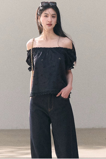 Washed Denim Wide-Leg Set