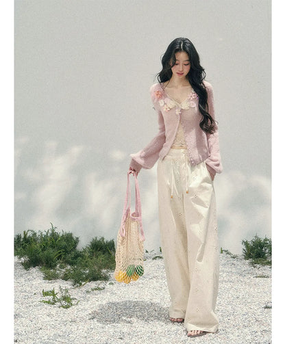 Wide-Leg Embroidered Pants
