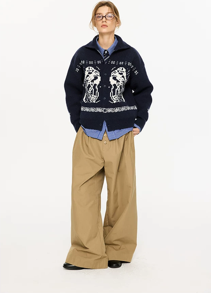 Fair Isle Relaxed Cardigan Sweater