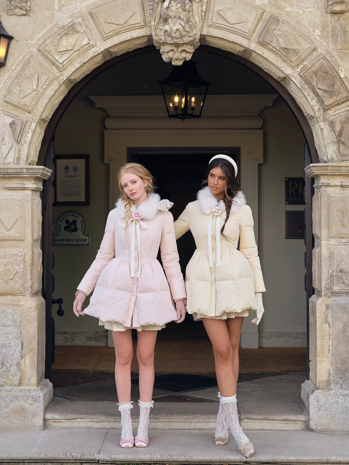 Satin Bow Fitted Down Coat — Load image 13 in gallery view